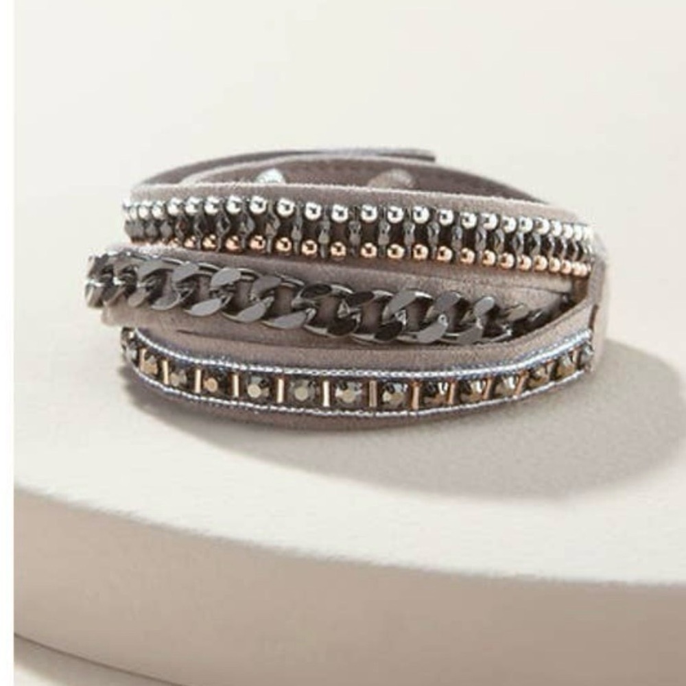 Stella & Dot Grey Multi-Row Wrap Bracelet with Mixed Metal Accents